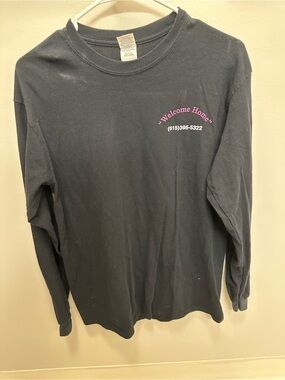 Coin Band Welcome Home Long Sleeve Tee - Black with Pink Chest Print